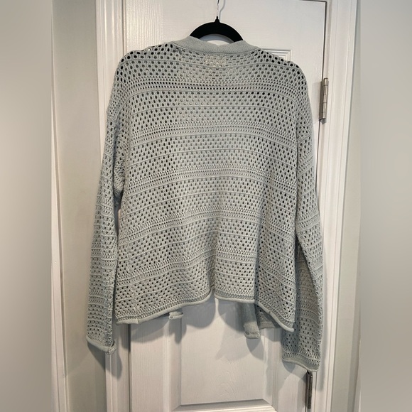 Artelier Nicole Miller Size S Light Blue Open Front Mesh Knit Pocket Cardigan - Picture 7 of 10